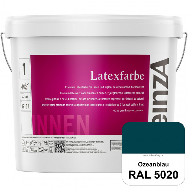 einzA Latexfarbe Premium (RAL 5020 Ozeanblau) Hochwertige scheuerbeständige seidenglänzende Latexfar