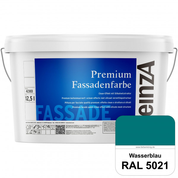 einzA Premium Fassadenfarbe (RAL 5021 Wasserblau) Hochwertige Fassadenfarbe mit Clean-Effekt