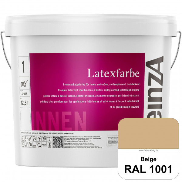 einzA Latexfarbe Premium (RAL 1001 Beige) Hochwertige scheuerbeständige seidenglänzende Latexfarbe