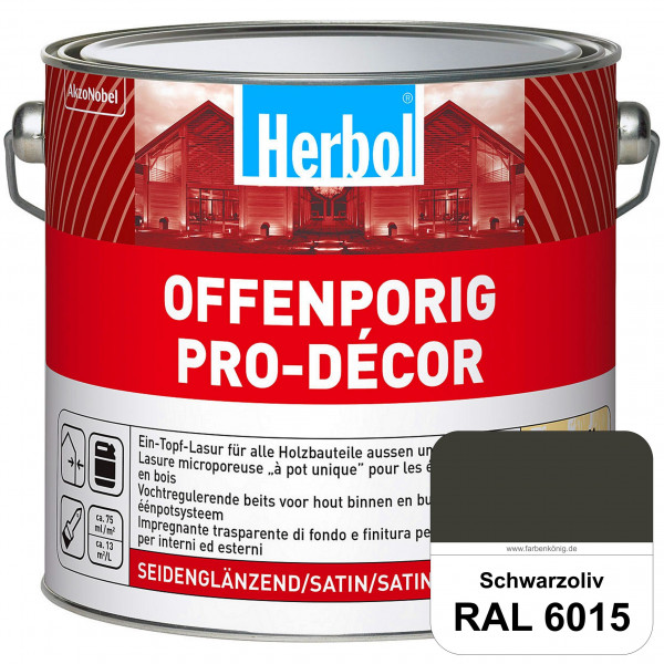 Herbol Offenporig Pro-Décor (RAL 6015 Schwarzoliv) Hochwertige Ein-Topf-Holzlasur mit 2-Phasen-UV-Sc