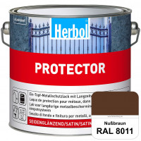 Protector (RAL 8011 Nussbraun) Seidenglänzende Spezialbeschichtung für Eisen- und NE-Metalle (außen) Protector (RAL 8011 Nussbraun) Seidenglänzende Spezialbeschichtung für Eisen- und NE-Metalle (außen)
