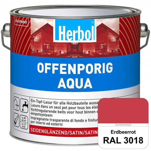 Offenporig Aqua (RAL 3018 Erdbeerrot) Wasserverdünnbar & hochwertige Ein-Topf-Holzlasur - Feuchtesch