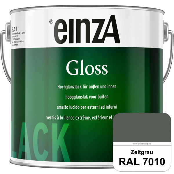 einzA Gloss (RAL 7010 Zeltgrau) Hochwertiger Alkydharzlack in Premium-Qualität, hochglänzend.