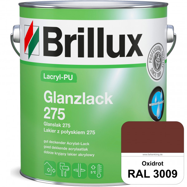 Lacryl-PU Glanzlack 275 (RAL 3009 Oxidrot) Glänzender Lack (wasserbasiert) für z. B. Holz, Zink, Alu