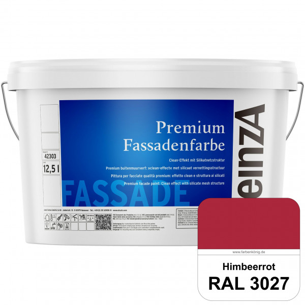 einzA Premium Fassadenfarbe (RAL 3027 Himbeerrot) Hochwertige Fassadenfarbe mit Clean-Effekt