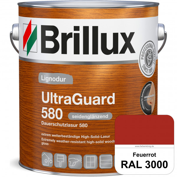Lignodur UltraGuard 580 (Dauerschutzlasur 580) RAL 3000 Feuerrot