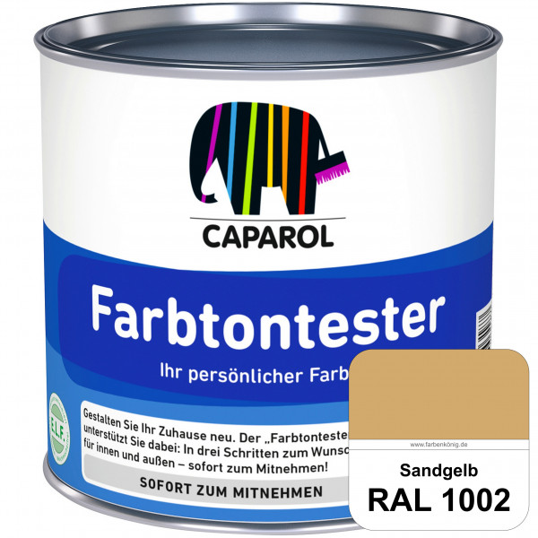 Farbtontester (RAL 1002 Sandgelb) Individuell abgetönte Dispersionsfarbe zum Anlegen von Farbtonmust