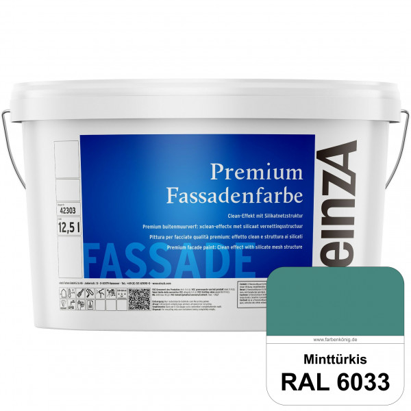 einzA Premium Fassadenfarbe (RAL 6033 Minttürkis) Hochwertige Fassadenfarbe mit Clean-Effekt