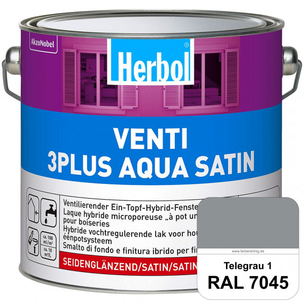 Venti 3Plus Aqua Satin (RAL 7045 Telegrau 1) wasserbasierter & feuchtigkeitregulierender Ein-Topf-Fe