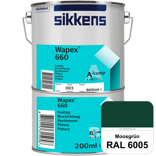 Wapex 660 Set (RAL 6005 Moosgrün) seidenglänzende 2K-Epoxidharzlack für Böden & Wände (innen)