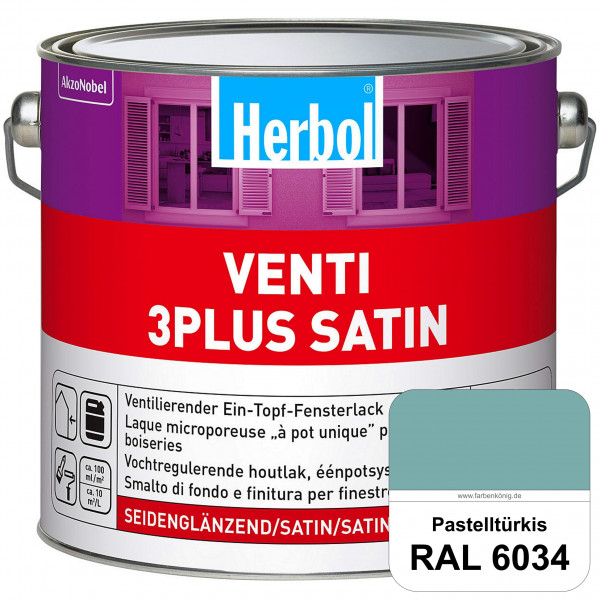 Venti 3Plus Satin (RAL 6034 Pastelltürkis) feuchtigkeitregulierender & seidenglänzender Ein-Topf-Fen