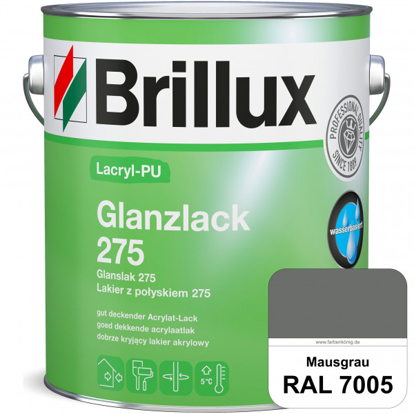 Lacryl-PU Glanzlack 275 (RAL 7005 Mausgrau) Glänzender Lack (wasserbasiert) für z. B. Holz, Zink, Al