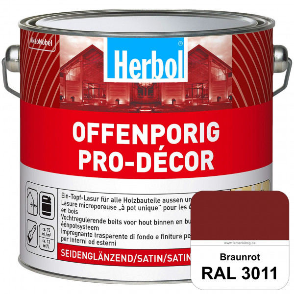 Herbol Offenporig Pro-Décor (RAL 3011 Braunrot) Hochwertige Ein-Topf-Holzlasur mit 2-Phasen-UV-Schut