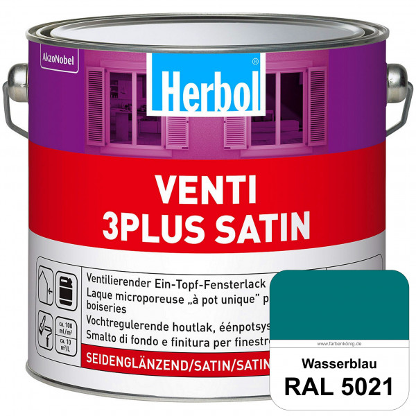 Venti 3Plus Satin (RAL 5021 Wasserblau) feuchtigkeitregulierender & seidenglänzender Ein-Topf-Fenste