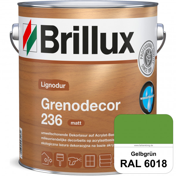 Grenodecor 236 (RAL 6018 Gelbgrün) Umwelt- und gesundheitsschonende, diffusionsfähige Dekorlasur mit