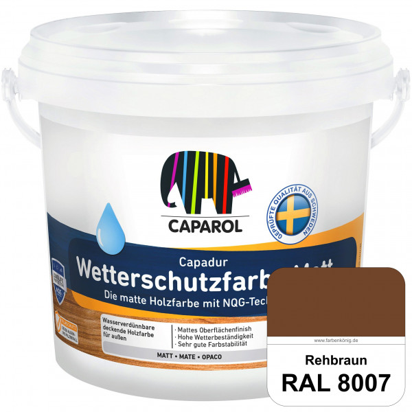 Capadur Wetterschutzfarbe Matt (RAL 8007 Rehbraun) matte Holzfarbe mit NQG-Technologie für außen