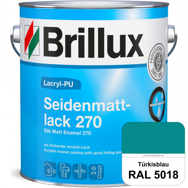 Lacryl-PU Seidenmattlack 270 (RAL 5018 Türkisblau) PU-verstärkt (wasserbasiert) für außen und innen
