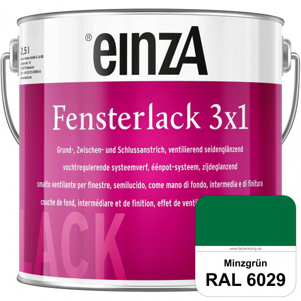 einzA Fensterlack 3 x 1 (RAL 6029 Minzgrün) wetterbeständiger & seidenglänzender Fensterlack