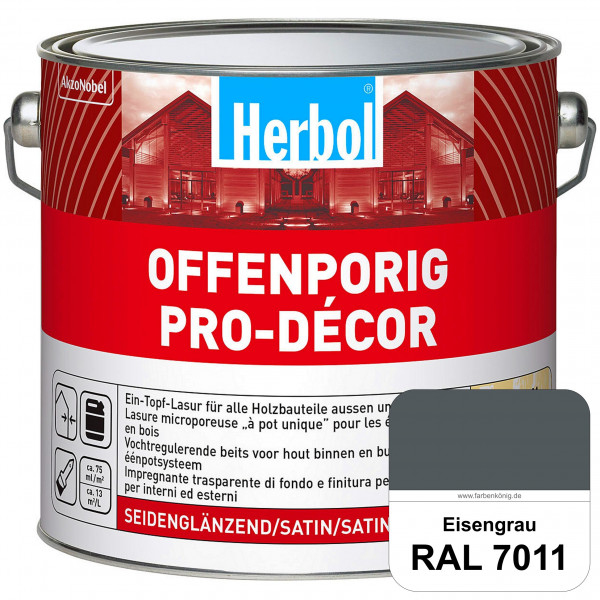 Herbol Offenporig Pro-Décor (RAL 7011 Eisengrau) Hochwertige Ein-Topf-Holzlasur mit 2-Phasen-UV-Schu
