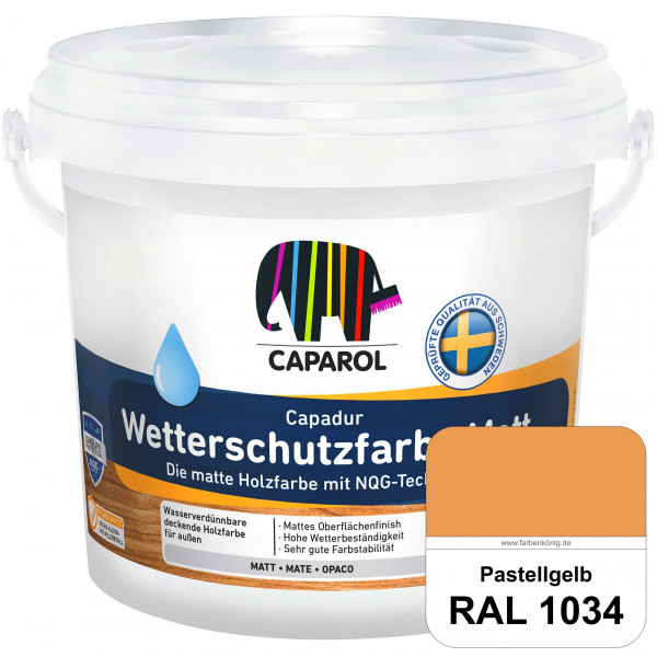 Capadur Wetterschutzfarbe Matt (RAL 1034 Pastellgelb) matte Holzfarbe mit NQG-Technologie für außen