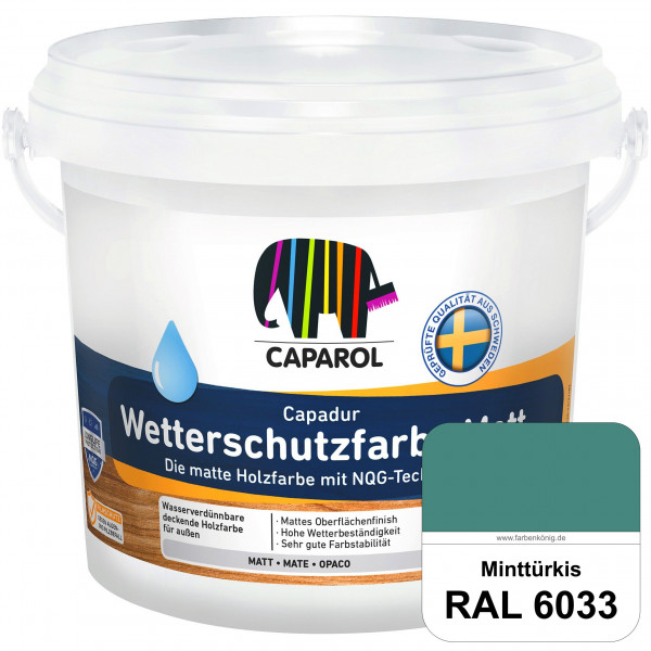 Capadur Wetterschutzfarbe Matt (RAL 6033 Minttürkis) matte Holzfarbe mit NQG-Technologie für außen