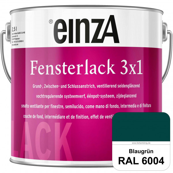 einzA Fensterlack 3 x 1 (RAL 6004 Blaugrün) wetterbeständiger & seidenglänzender Fensterlack
