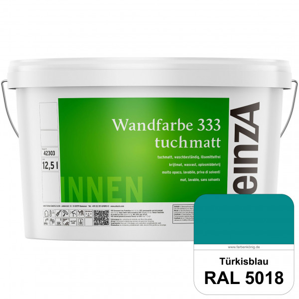 einzA Wandfarbe 333 tuchmatt (RAL 5018 Türkisblau) Hochdeckende, waschbeständige Wandfarbe