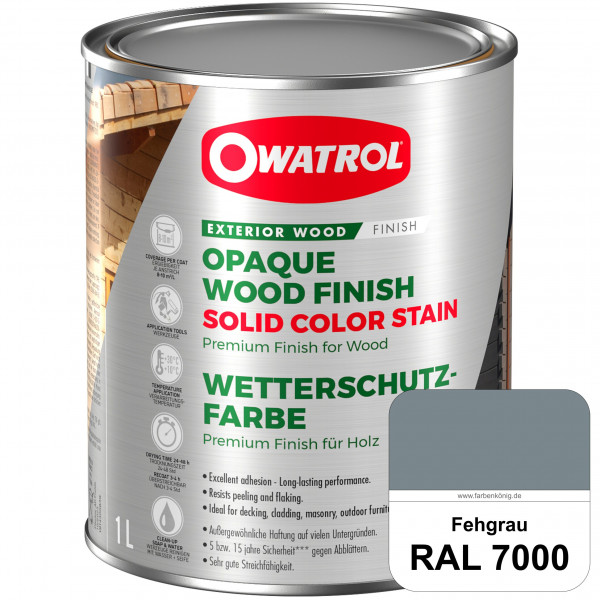 Solid Color Stain (RAL 7000 Fehgrau) deckende und matte Wetterschutzfarbe außen