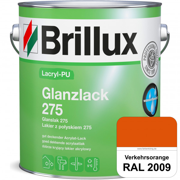 Lacryl-PU Glanzlack 275 (RAL 2009 Verkehrsorange) Glänzender Lack (wasserbasiert) für z. B. Holz, Zi