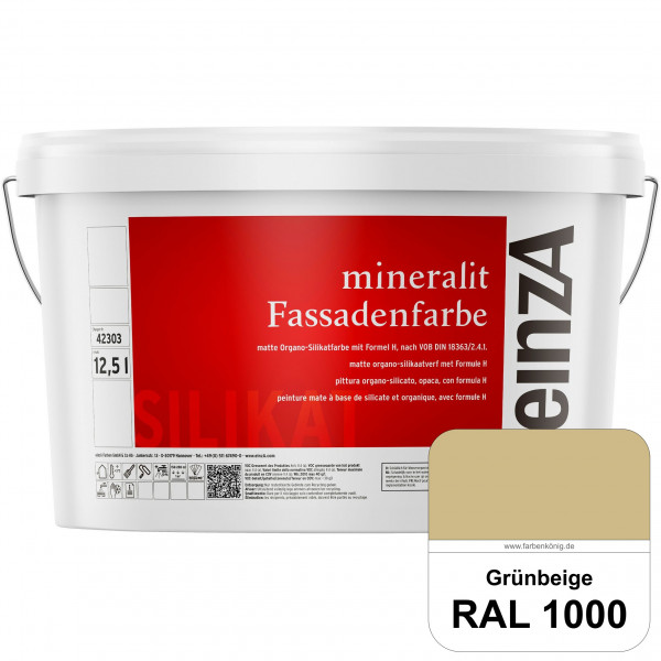 einzA mineralit Fassadenfarbe (RAL 1000 Grünbeige) wetterbeständige & streichfertige Silikatfarbe