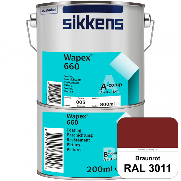Wapex 660 Set (RAL 3011 Braunrot) seidenglänzende 2K-Epoxidharzlack für Böden & Wände (innen)
