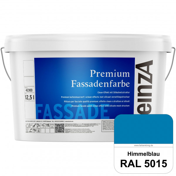 einzA Premium Fassadenfarbe (RAL 5015 Himmelblau) Hochwertige Fassadenfarbe mit Clean-Effekt