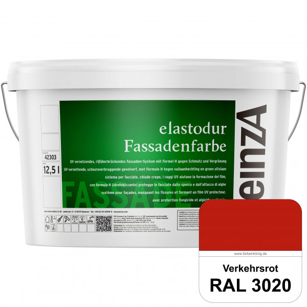 einzA elastodur Fassadenfarbe (RAL 3020 Verkehrsrot) UV-vernetzendes & rissüberbrückendes Fassadenfa