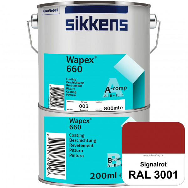 Wapex 660 Set (RAL 3001 Signalrot) seidenglänzende 2K-Epoxidharzlack für Böden & Wände (innen)