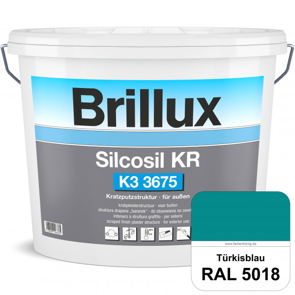 Silcosil KR K3 3675 mit Protect (RAL 5018 Türkisblau) siliconverstärkter Dekorputz, Kratzputzstruktu