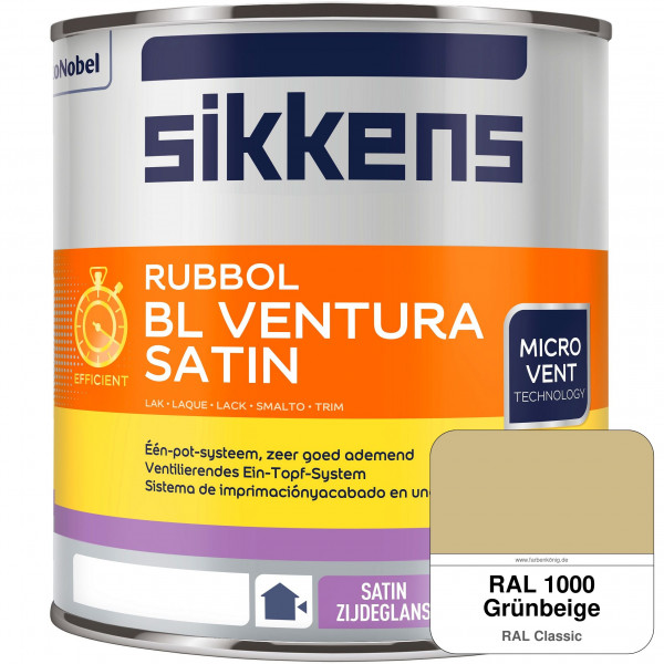 Rubbol BL Ventura Satin NEU (RAL 1000 Grünbeige) Seidenglanzlack (wasserbasiert) Fenster außen
