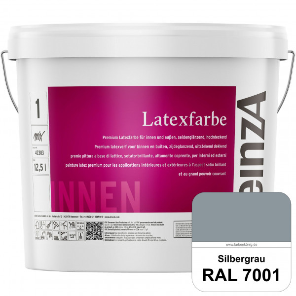 einzA Latexfarbe Premium (RAL 7001 Silbergrau) Hochwertige scheuerbeständige seidenglänzende Latexfa