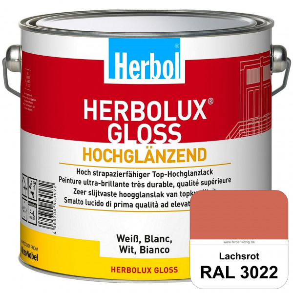 Herbolux Gloss (RAL 3022 Lachsrot) strapazierfähiger Top-Hochglanzlack (lösemittelhaltig) für innen