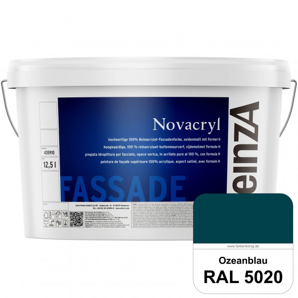 einzA Novacryl (RAL 5020 Ozeanblau) Reinacrylat-Fassadenfarbe, seidenmatt