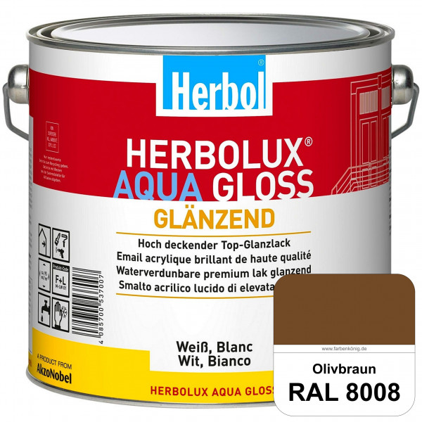 Herbolux Aqua Gloss (RAL 8008 Olivbraun) Wasserverdünnbarer Top-Glanzlack (Innen)