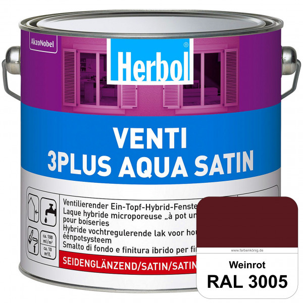 Venti 3Plus Aqua Satin (RAL 3005 Weinrot) wasserbasierter & feuchtigkeitregulierender Ein-Topf-Fenst