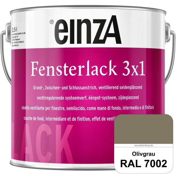 einzA Fensterlack 3 x 1 (RAL 7002 Olivgrau) wetterbeständiger & seidenglänzender Fensterlack