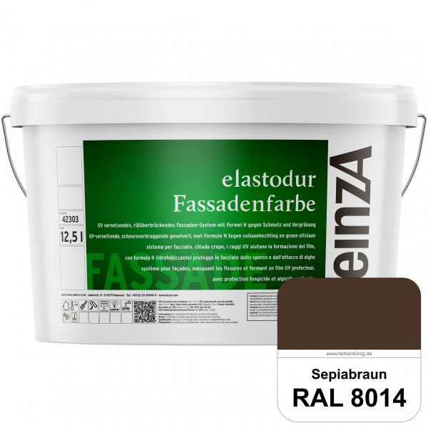 einzA elastodur Fassadenfarbe (RAL 8014 Sepiabraun) UV-vernetzendes & rissüberbrückendes Fassadenfar