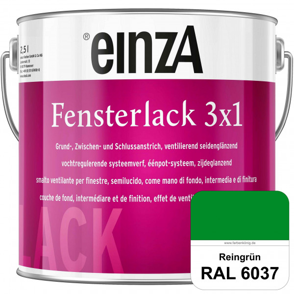 einzA Fensterlack 3 x 1 (RAL 6037 Reingrün) wetterbeständiger & seidenglänzender Fensterlack