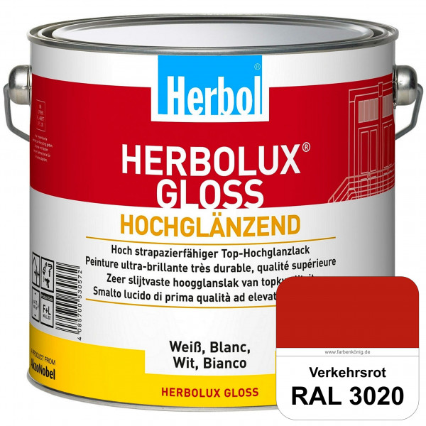 Herbolux Gloss (RAL 3020 Verkehrsrot) strapazierfähiger Top-Hochglanzlack (lösemittelhaltig) für inn
