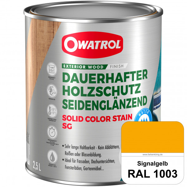 Solid Color Stain SG (RAL 1003 Signalgelb) deckende und seidenglänzende Wetterschutzfarbe außen