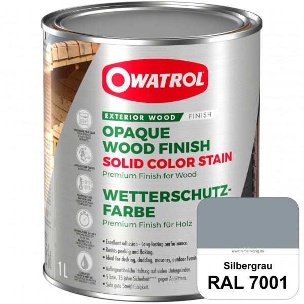 Solid Color Stain (RAL 7001 Silbergrau) deckende und matte Wetterschutzfarbe außen