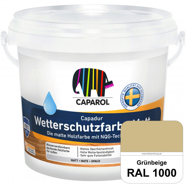 Capadur Wetterschutzfarbe Matt (RAL 1000 Grünbeige) matte Holzfarbe mit NQG-Technologie für außen