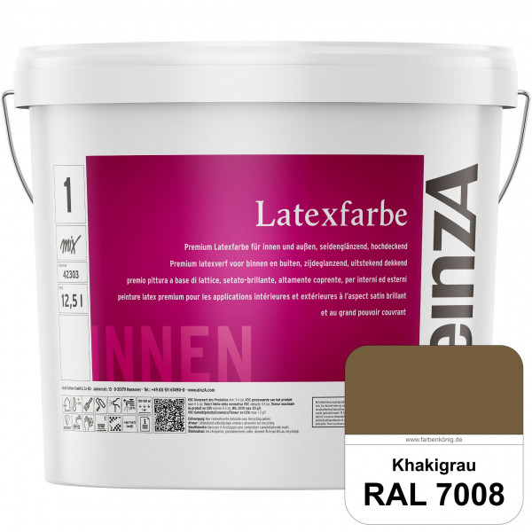 einzA Latexfarbe Premium (RAL 7008 Khakigrau) Hochwertige scheuerbeständige seidenglänzende Latexfar
