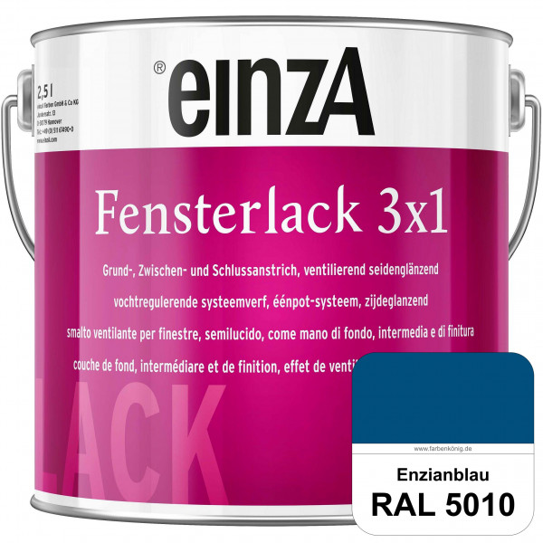 einzA Fensterlack 3 x 1 (RAL 5010 Enzianblau) wetterbeständiger & seidenglänzender Fensterlack